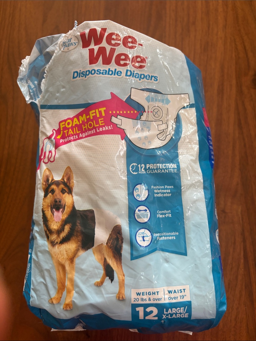 Blue Disposable Dog Diapers - Large/X-Large (12 Pack)